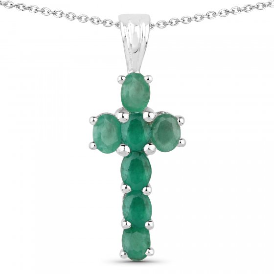 Anhänger mit Kette 925-Sterling Silber rhodiniert Glänzend  Smaragd grün 