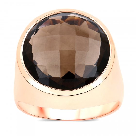Ring 925-Sterling Silber rotvergoldet Glänzend Rauchquarz dunkelbraun 