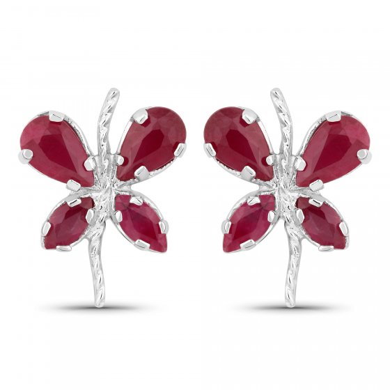 Ohrringe Silber 925 rhodiniert Schmetterling-Motiv mit echtem Rubin 
