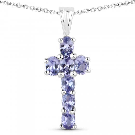 Anhänger mit Kette 925-Sterling Silber rhodiniert Glänzend  Tansanit violett 