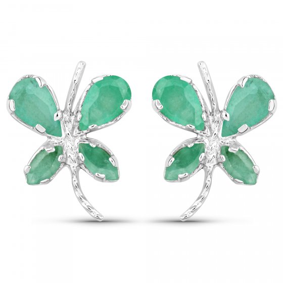 Ohrringe Silber 925 rhodiniert Schmetterling-Motiv mit echtem Smaragd 