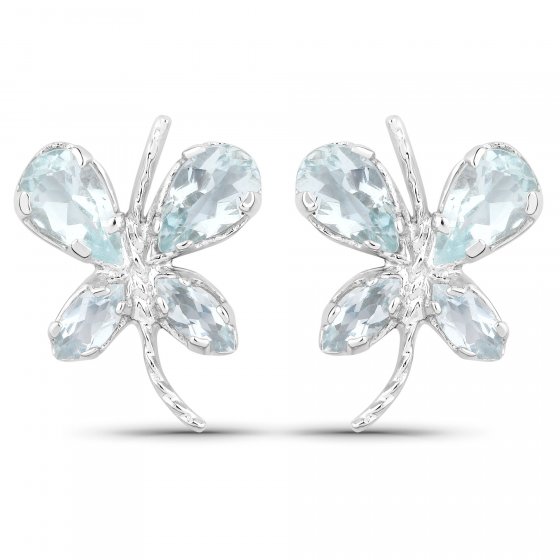 Ohrringe Silber 925 rhodiniert Schmetterling-Motiv mit echtem Aquamarin 