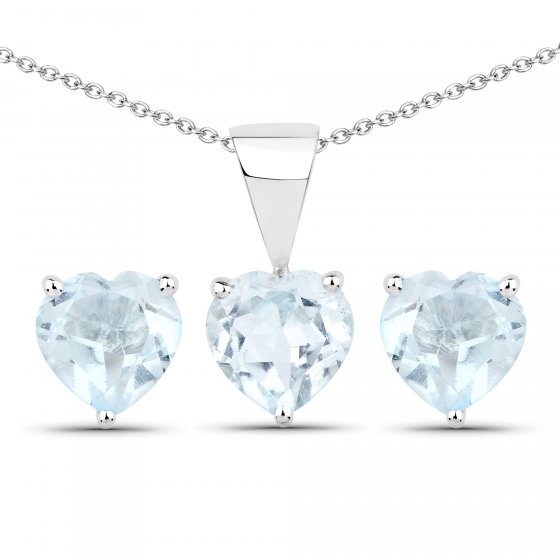 Schmuck-Set Silber 925 rhodiniert Ohrringe und Halskette mit Blautopas (beh.) Herz-Form 