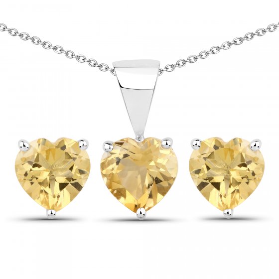 Schmuck-Set Silber 925 rhodiniert Ohrringe und Halskette mit echtem Citrin in Herzform 