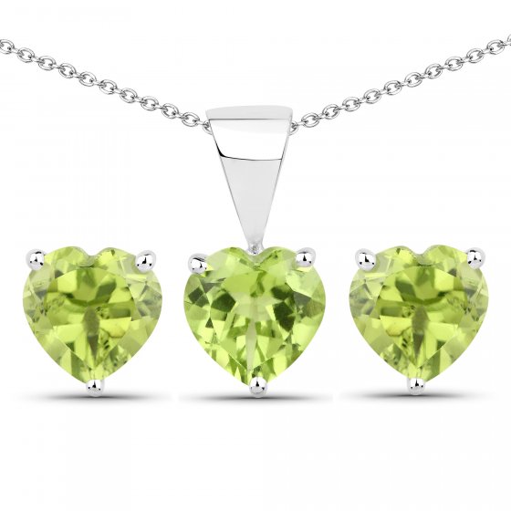 Schmuck-Set Silber 925 rhodiniert Ohrringe und Halskette mit echtem Peridot in Herzform 