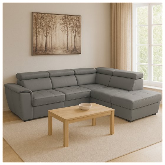 Couch Sandy mit Ottomane rechts Grau 