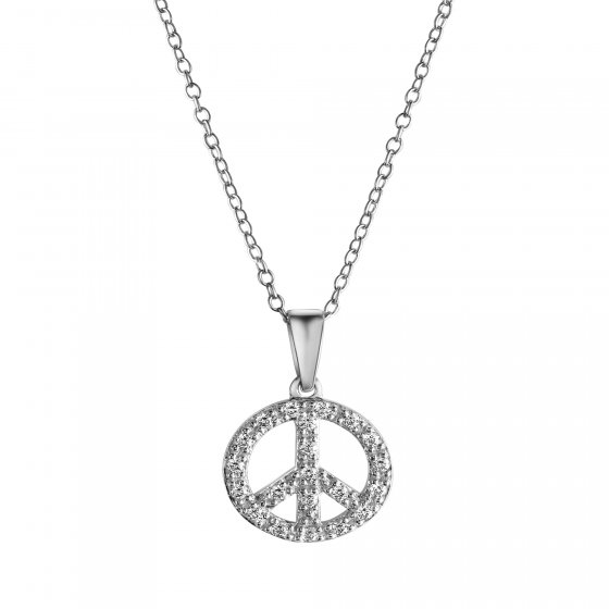 Halskette Boho Peace mit Kette 42+3cm 925 Silber Zirkonia weiss 