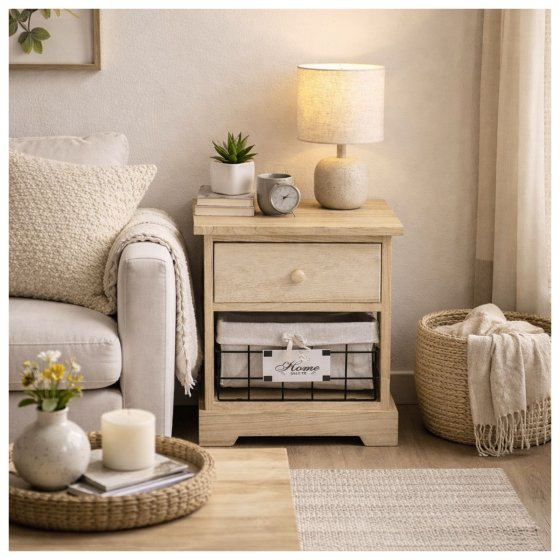 Kommode Melia mit Schublade und Korb Artisaneiche 