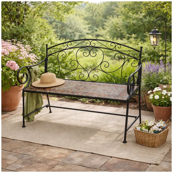 Metall Gartenbank mit Mosaik Sitzfläche Vintage Gartenbank 109 cm 