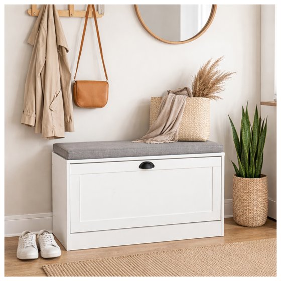 Schuhschrank Thekla 1 Klappe 80 cm Weiß mit Sitzkissen 