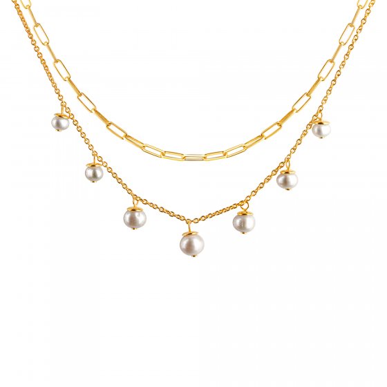 Halskette 925 Silber vergoldet mit Süßwasserzuchtperlen 