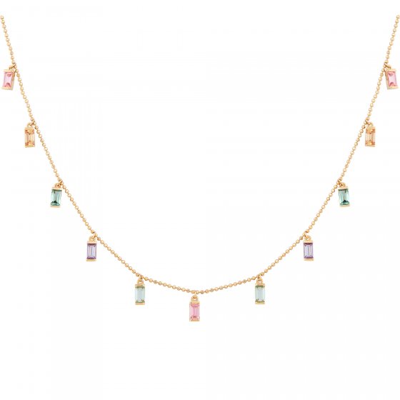 Collier 925 Sterling Silber gelb vergoldet Anhänger Zirkonia Baguette Pastell 