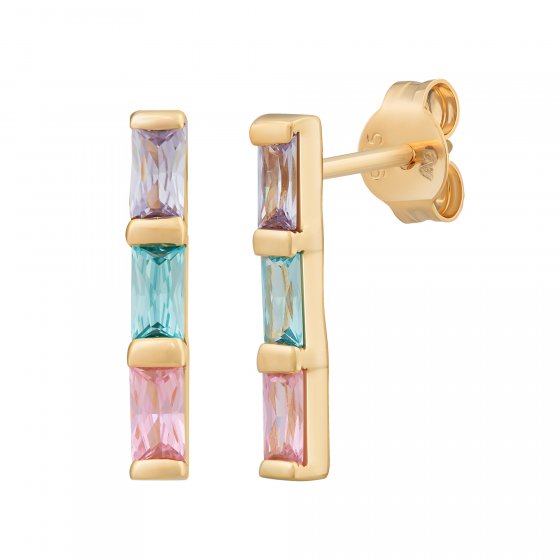 Ohrstecker 925 Sterling Silber gelb vergoldet Baguette Zirkonia Pastell 