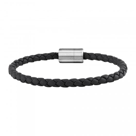 Armband Leder olivenblattgegerbt  schwarz Stahl 