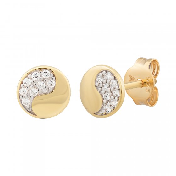 Ohrstecker 925 Silber vergoldet Yin&Yang Zirkonia 