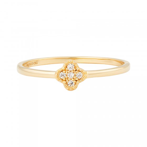 Ring 925 Sterling Silber gelb vergoldet Clover Kleeblatt Zirkonia 