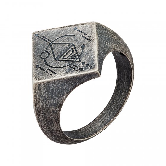 Ring 925 Silber Siegelring Raute matt oxidiert Tattoo Motiv 