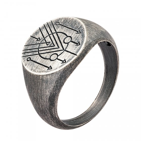 Ring 925 Silber Siegelring Kreis matt oxidiert Tattoo Motiv 