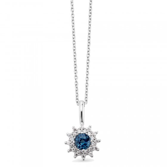 Halskette Gold 585 mit 24 Brillanten zus. 0,18ct. und Safir blau 42/45cm lang 
