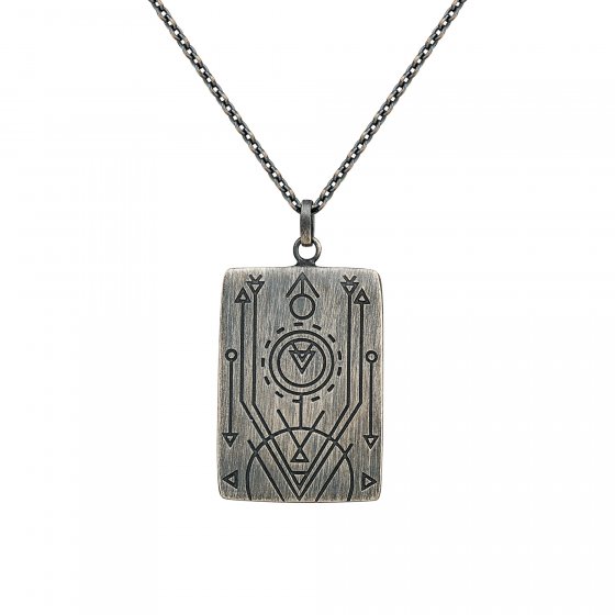 Anhänger mit Kette 925/- Silber matt oxidiert Tattoo Motiv 