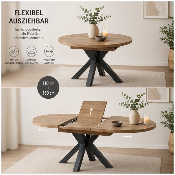 Ausziehtisch 110 - 150 cm amerikanische Eiche Adeel 
