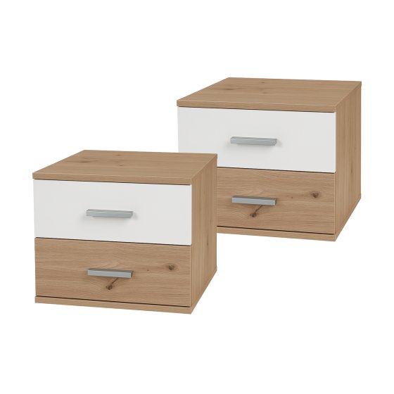 HTI-Living Nachtschrank mit 2 Schubladen 2er-Set Nina Weiß Artisaneiche 