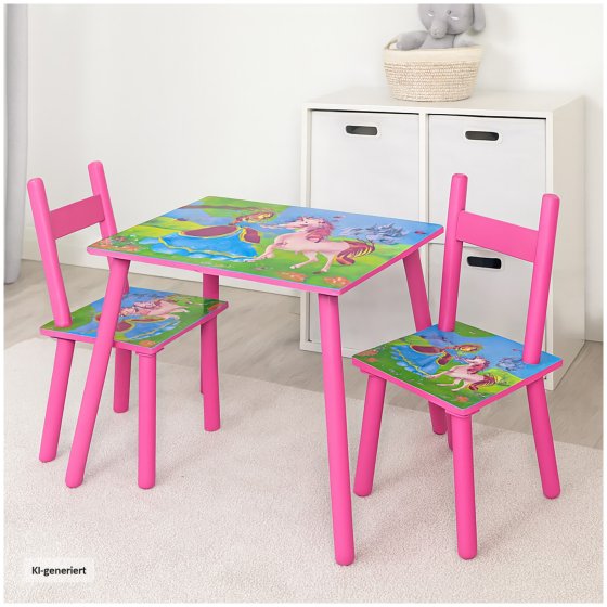 Kindertischgruppe mit Einhorn-Motiv Tisch und 2 Stühle Kinderzimmer 