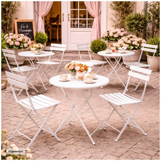 Bistro Sitzgruppe Metall creme klappbar Tisch mit 2 Stühlen Balkon Set 