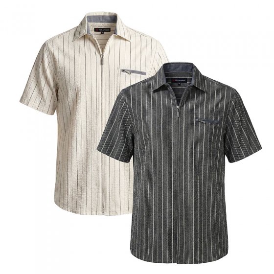 Seersuckerhemd mit Reißverschluss 3XL (47/48) | Beige#Dunkelgrau