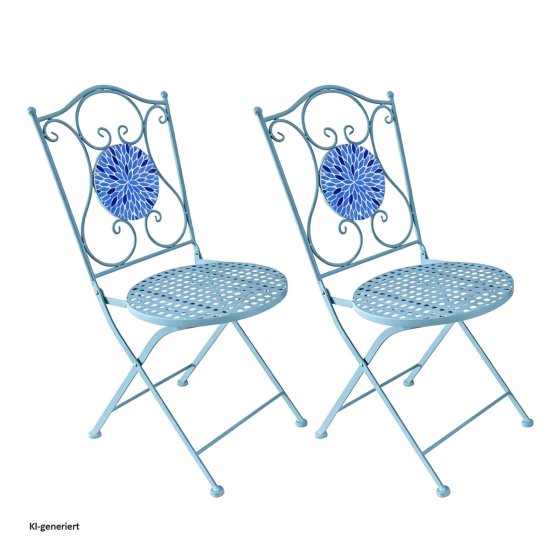 Gartenstuhl 2er-Set Metall Blau mit Blütenmotiv 