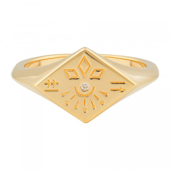 Ring 925 Silber vergoldet Siegelring Raute Tattoo 