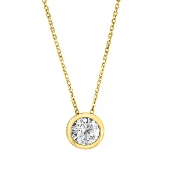 Halskette Silber 925 vergoldet 45+5cm lang mit weißem Zirkonia-Stein 8mm 