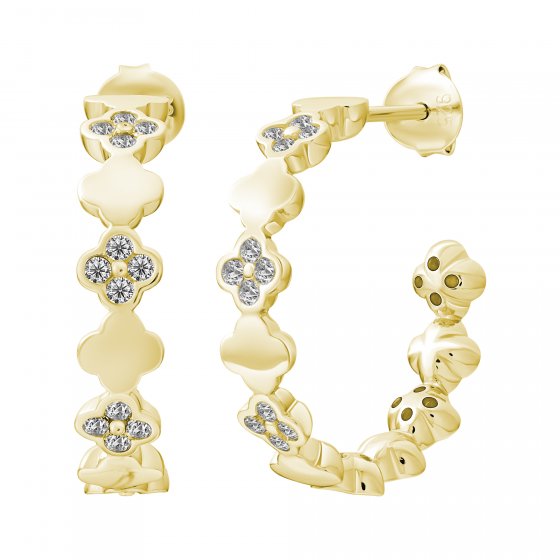 Creolen 925 Sterling Silber vergoldet Kleeblatt Zirkonia 