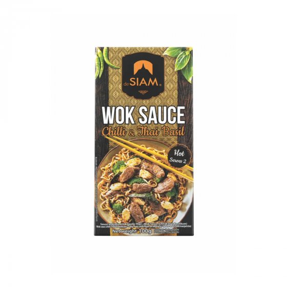 deSiam gewürzte Wok Sauce mit Chilli und Thai Basilikum 100g 