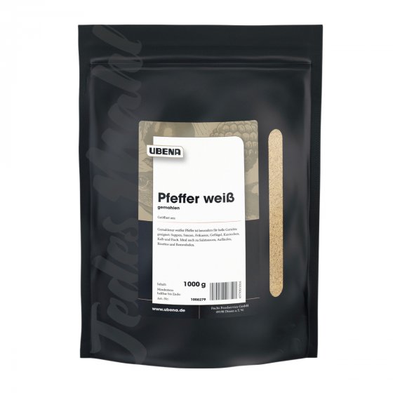 Ubena Pfeffer weiß gemahlen milder feiner Geschmack Zipbeutel 1000g 
