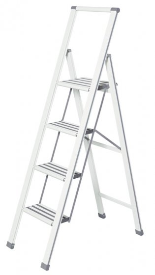 Alu-Design Klapptrittleiter 4-stufig Weiß, rutschsichere Stufen