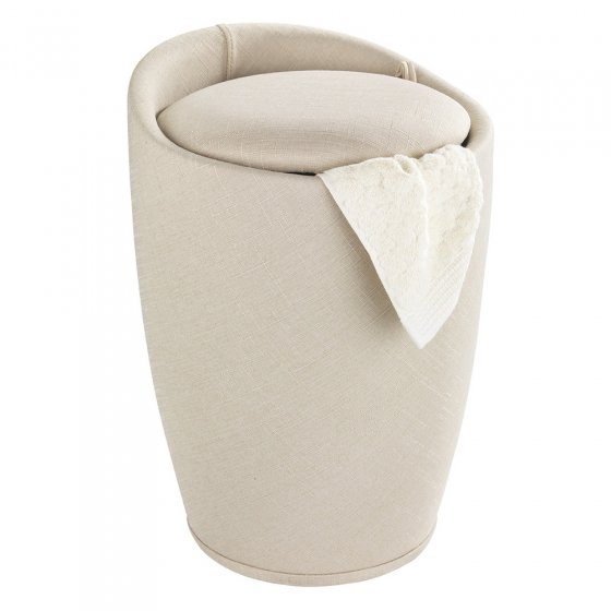 Hocker Mod. Candy Beige Leinenoptik, mit Wäschesack, mit abnehmbarem Wäschesammler 