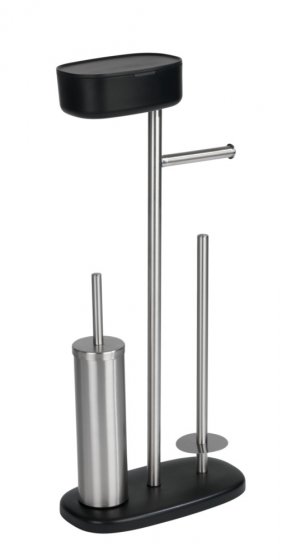 Stand WC-Garnitur mit Box Mod. Rivazza Schwarz, integrierter Toilettenpapierhalter, Ersatzrollenhalter 