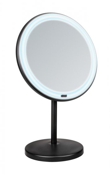 LED Stand-Kosmetikspiegel Mod. Onno Schwarz, mit Touch-Funktion 
