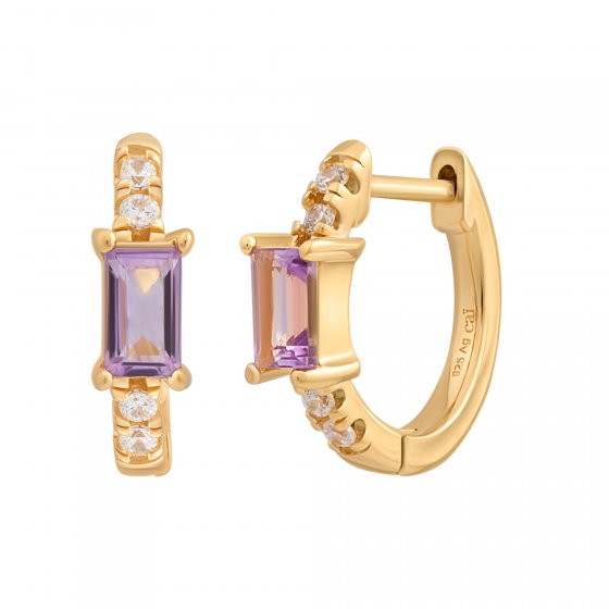 Creole 925 Sterling Silber vergoldet mit lila Amethyst 