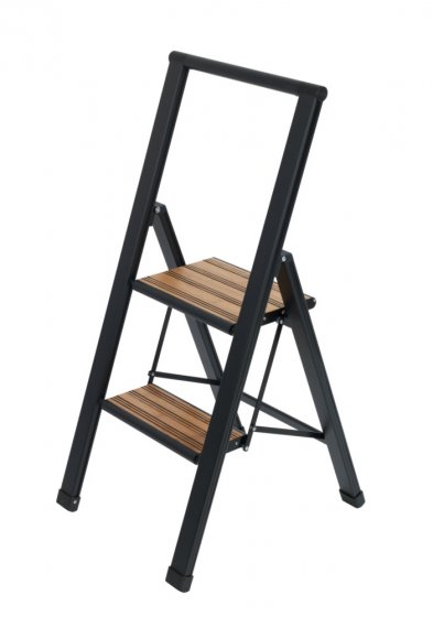Alu-Design Klapptrittleiter 2-stufig Schwarz, rutschsichere XXL-Stufen 