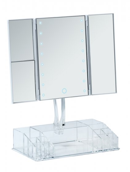 LED-Standspiegel mit Organizer Mod. Fanano, Leuchtspiegel mit 2-/3-fach Vergrößerung