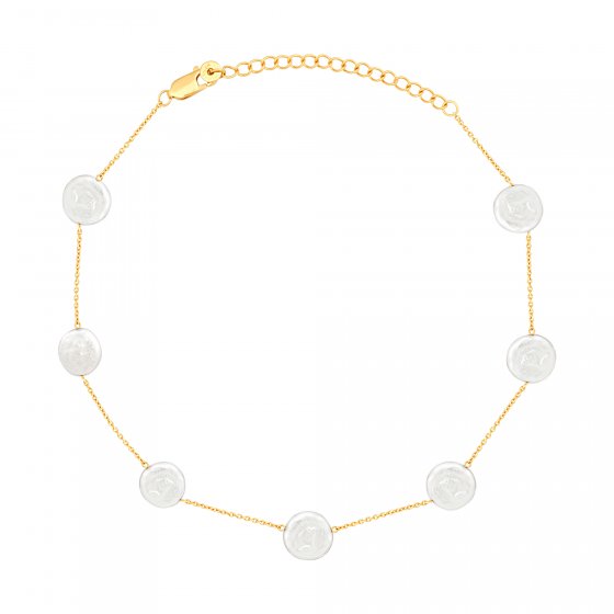 Halskette 925 Silber Choker vergoldet flache Süßwasserzucht Perlen 