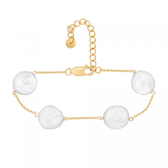 Armband 925 Silber vergoldet flache Süßwasserzucht Perlen 