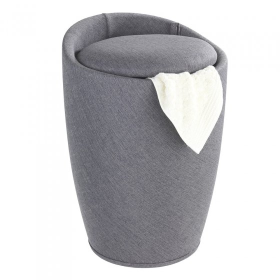 Hocker Mod. Candy Grey Leinenoptik, mit abnehmbarem Wäschesammler 