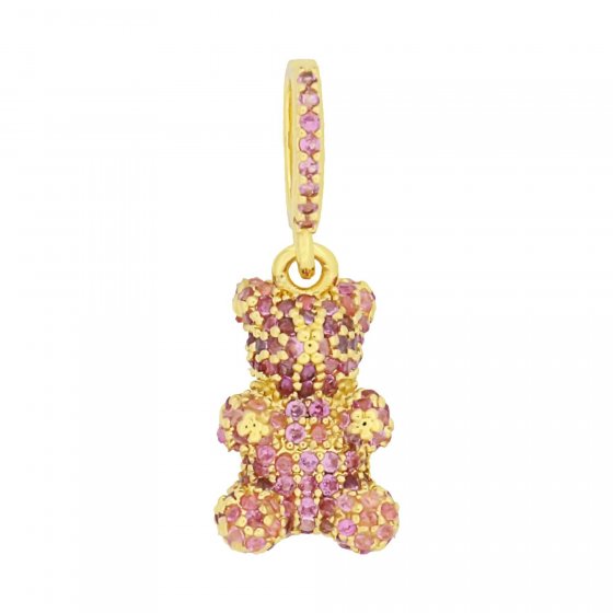 Anhänger Messing vergoldet Teddy mit Glassteinen pink 