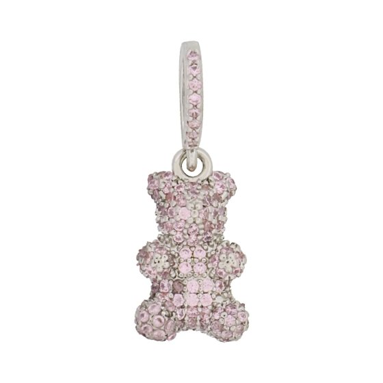 Anhänger Messing rhodiniert Teddy mit Glassteinen pink 