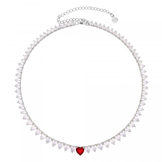 Collier rhodiniert Zirkonia weiss Mittelteil Zirkoniaherz rot 