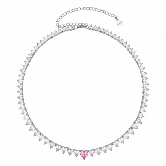 Collier rhodiniert Zirkonia weiss Mittelteil Zirkoniaherz pink 