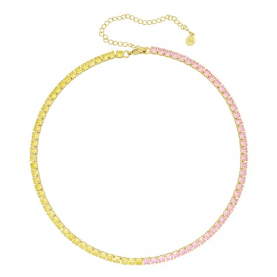 Collier vergoldet mit Zirkonia gelb/pink 